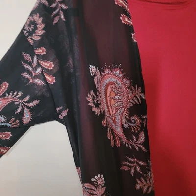 Large Cape Drape Duster Cover Up Cardigan Kimono Handmade Paisley Red - Imagem 1 de 4