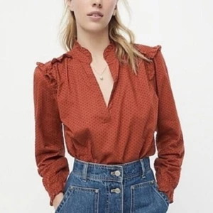 J.CREW ruffle trim v neck popover clip dot XS Burnt Orange Brown Fall Autumn - Picture 1 of 11