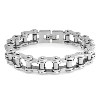 Heavy Mechanic Chain Link Bracelet Silver Tone Stainless Steel Biker Style - Image 1 of 4