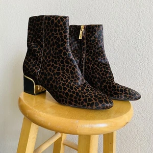 Michael Kors Brown Cheetah Animal Print Gold Logo Heel Detail Zip Up Booties 5 - Picture 1 of 12