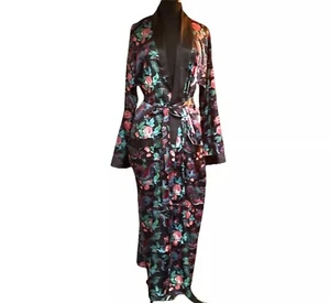 ADR Alexander Del Rossa Robe Satin Black Dragons Floral Design Size M/L Long Tie - Picture 1 of 11
