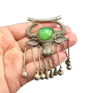 China,jade,Jadeite jade,Jade, fine silver,rare cow & head,pendant A936 - Picture 1 of 5