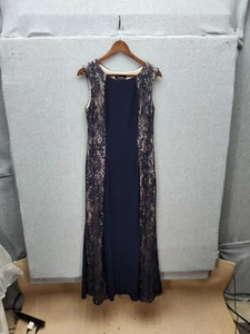 R&M Richards Navy & Beige Sleeveless Lace Evening Gown Size 14 - Picture 1 of 3
