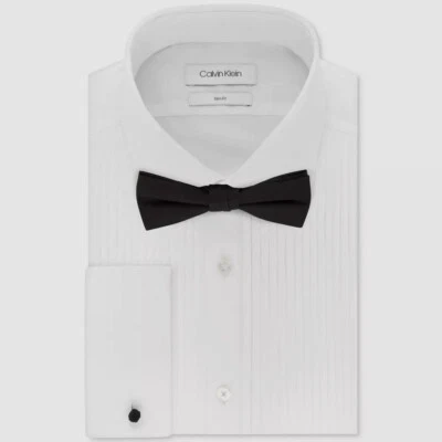 $126 Camisa de vestir Calvin Klein para hombre ajustada blanca puño francés algodón 17 32/33 Foto 1 de 4