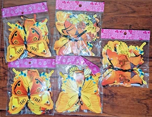 60 Unused Yellow 3D Butterflies Magnetic & Wall Stickers 5 Bags x 12 Each - Picture 1 of 12