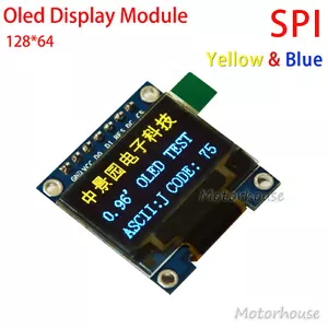 Yellow&Blue 0.96" SPI Serial 128x64 OLED LCD Display Module for Arduino 3.3v 5v - Picture 1 of 5
