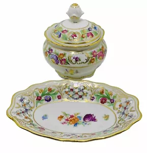Sucrier impératrice SCHUMANN BAVARIA avec couvercle Chatea assiette treillis floral or 1961 - Photo 1/6
