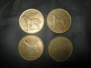 LOT OF 4 VINTAGE ANTIQUE RUSTIC CELTIC IRELAND IRISH HORSE/HARP COINS 20 PENCE - Picture 1 of 2