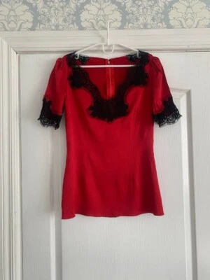 Dolce & Gabbana красный шелк кружевной топ маленький размер - Изображение 1 из 4