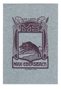 Exlibris Bookplate * EDUARD LIESEN 1900 * Jugendstil Wildschwein Eber - Bild 1 von 1