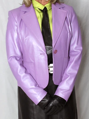 Chaqueta Blazer Mujer Cuero Púrpura M Suave Piel de Cordero De Colección Años 90 Y2K Raro Alfani Foto 1 de 4
