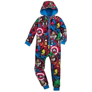 Disney Store Avengers Costume Sleepwear Boys Pajamas Hood Fleece One-Piece PJ's - Picture 1 of 1