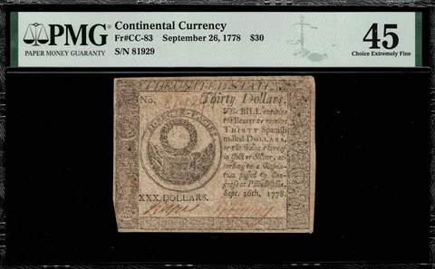 CC-83 Continental Currency - September 26, 1778 $30 - Graded PMG 45 Cover