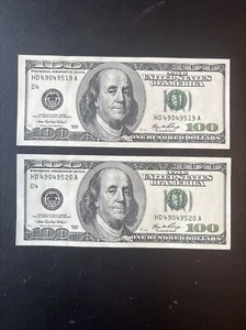 Two Sequential $100 bills (One Hundred Dollar Bill) - Series 2006 (Uncirculated) - Picture 1 of 2
