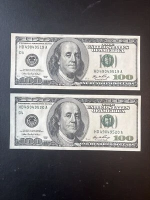 2006 $100 Bills – Pair Sequential – Uncirculated – Collectible US Currency - Image 1 of 2