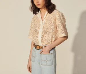 Sandro Paris Women's Shirt Size 0 / XS Lace Silk Blend Trim SFPCM00436 - Picture 1 of 11