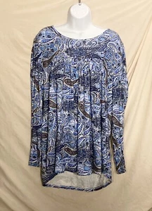 Anydeer Brand Women’s XL Blue Paisley Pattern Blouse LongSleeve Rayon Top NWT - Picture 1 of 17