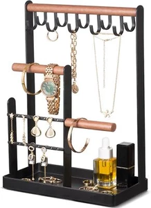 4-Tier Jewelry Organizer w/ Earring Tray & Hooks -Black - Picture 1 of 9