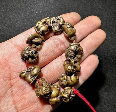 Antique bronze twelve zodiac signs statue Bracelet figurine Good luck blessing - Image 1 of 4