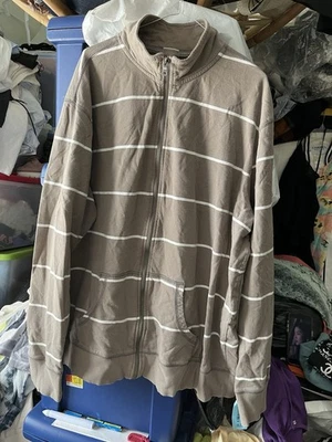 MERONA BEIGE BLANCO RAYAS ALGODÓN CÓMODO ACOGEDOR BOLSILLO CREMALLERA FRONTAL SUDADERA XXL Foto 1 de 4