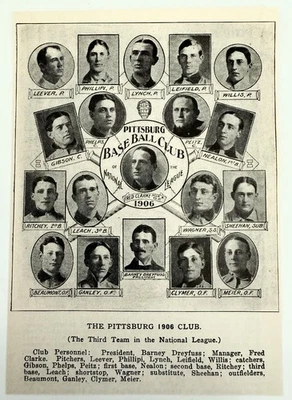 PANEL DE FOTOS DEL EQUIPO DE GUÍA DE BÉISBOL DE ALCANCE 1907 - PIRATAS DE PITTSBURG 1906 con Honus Wagner Foto 1 de 2