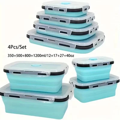4 Pc Silicone Collapsible Lunch Box BPA Free Flat Stack Food Containers with Lid - Image 1 of 4