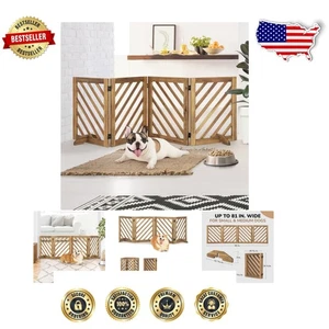 Elegant Acacia Wood Dog Gate - Expandable to 81 Inches with 4 Foldable Panels - Picture 1 of 9