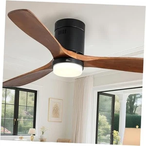 Ceiling Fan with Lights 52 Inch Flush Mount Ceiling Fan with Brown Black - Picture 1 of 7