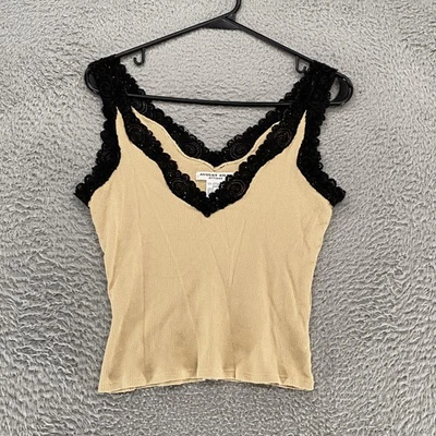 Camiseta sin mangas August Silk Y2K para mujer pequeña beige años 90 ribete de encaje acanalada cami hada Foto 1 de 4