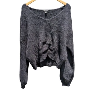 Schwarzer lässiger Y2K Goth flauschiger Pullover Urlaub Winter Pull Over gerafft vorne  - Bild 1 von 5