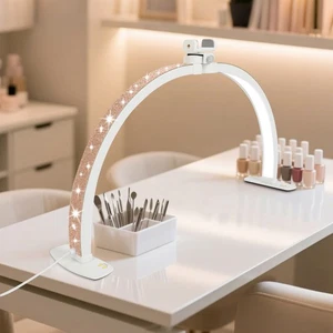 Luz de media luna para escritorio de uñas con soporte para teléfono, luz de media luna plegable de 28 pulgadas - Imagen 1 de 5