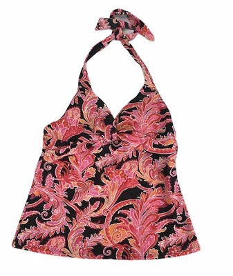 Chaps Women Swimwear Size 8 Halter Top Stretch Pink Orange Paisley Padded  - Image 1 of 4