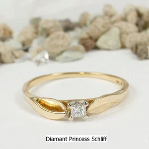 Zarter Ring mit einem Diamanten im Princess Schliff ca. 0,08 Carat, 585 Gelbgold - Bild 1 von 4