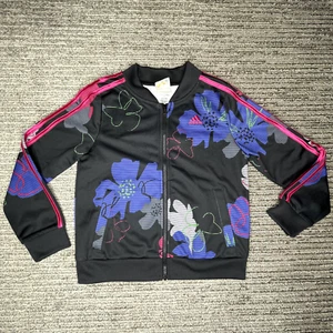 Adidas Size M 10/12 Girls Youth Track Jacket  Full Zip Long Sleeve Floral Black - Picture 1 of 10