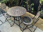 2 X Mosaic Bistro Garden Chairs & Table Patio Furniture