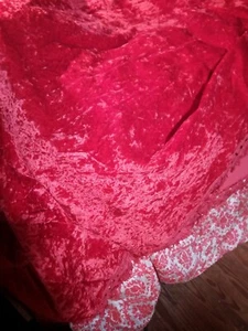 Vintage 70s Red Crushed Velvet Tassle Fringe Bed Spread Coverlet Full - Picture 1 of 6