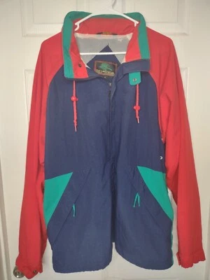 Rompevientos con capucha Field & Stream vintage años 90 rojo, azul, verde para hombre talla grande Foto 1 de 4