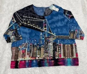 Liz & Me Womens Plus Size 5X Shirt Graphic Print Travel Vacation Cotton Blouse - Picture 1 of 7