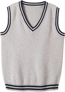 Kid Sweater Vest V Neck Knitted Sleeveless Jumper Pullover School Uniform Unisex - Picture 1 of 27