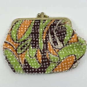Vintage 1960’s Multicolor Beaded Coin Change Purse Snap Close Divided 5” - Picture 1 of 6