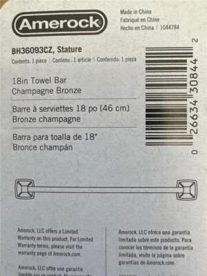 ​^ Toallero Amerock BH36093CZ Estatura 18" 457 mm L en Bronce Champagne Foto 1 de 4