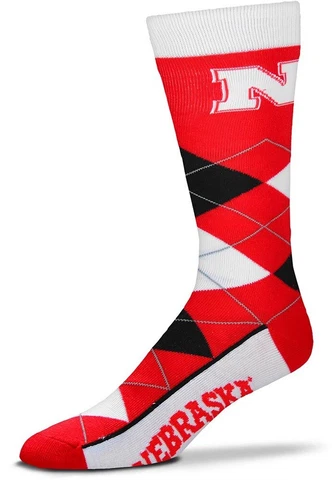 NEBRASKA CORNHUSKERS NCAA COLLEGE LOGO ARGYLE LINEUP DRESS SOCKS MENS LARGE Cover