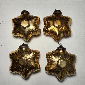4 Gold Kugel Style Ribbed Star Mercury Glass Vintage Christmas Ornament - Picture 1 of 16