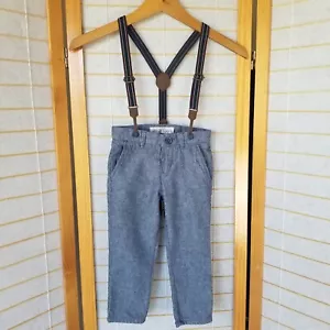 H&M Toddler Boys Suspender Pants Blue with Y-Shape Button Brace Suspenders 3T - Picture 1 of 12