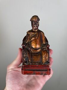 Qing Dynast￼y Taoist Wenchang Wang Wooden Statue Figurine