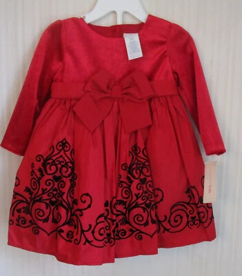 Nuevo con etiquetas Vestido de Terciopelo Rojo Negro Fiesta Vacacional Wonderkids 12 Meses Foto 1 de 3