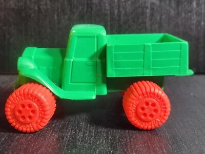 VIKINGPLAST SOFT PLASTIC TOY DUMP TRUCK VINTAGE MADE IN SWEDEN GREEN AND RED 4" - Image 1 of 4