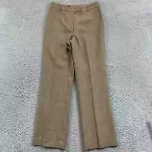 Brooks Brothers Pants Women 8 Wool Chino Houndstooth Pleated Tan Trousers Preppy - Picture 1 of 13