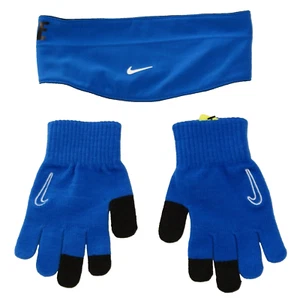 Nike Youth Boy's L/XL Blue Stretch Knit Grip Gloves & Fleece Headband Dri Fit - Picture 1 of 3