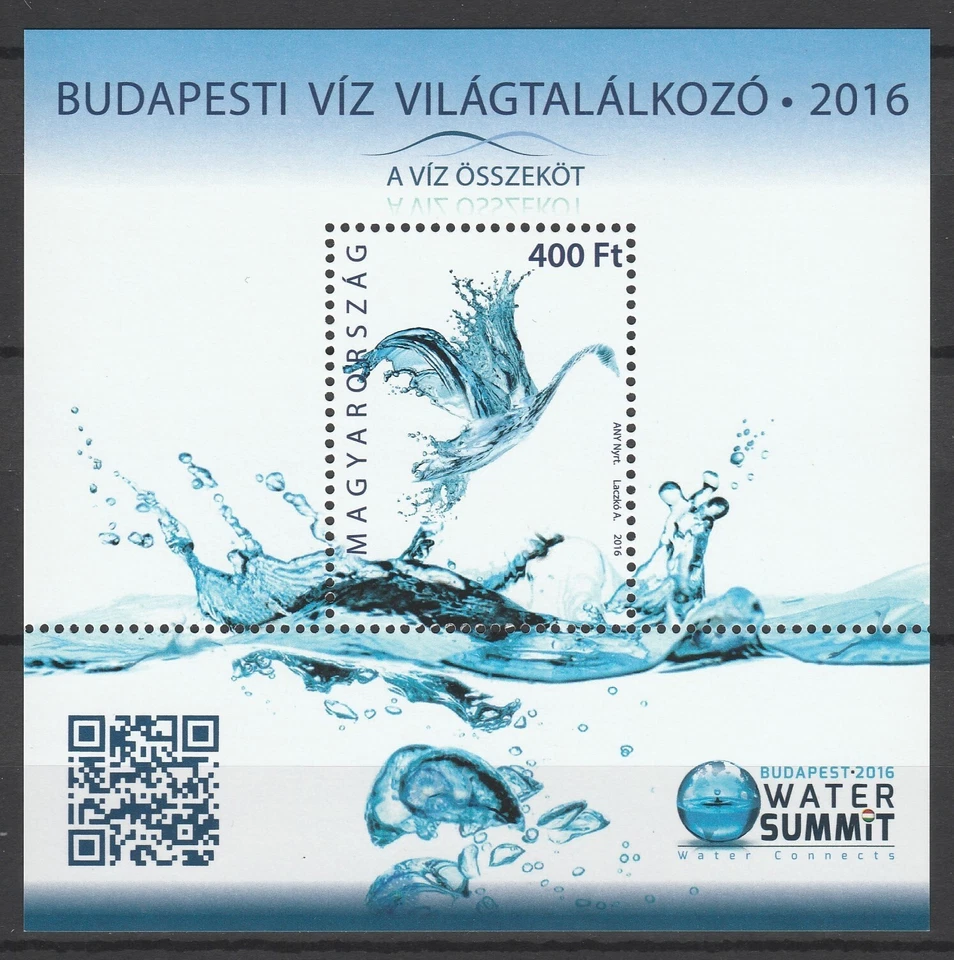 Bloco de água sem marca de charneira Hungria 2016 - Imagem 1 de 1